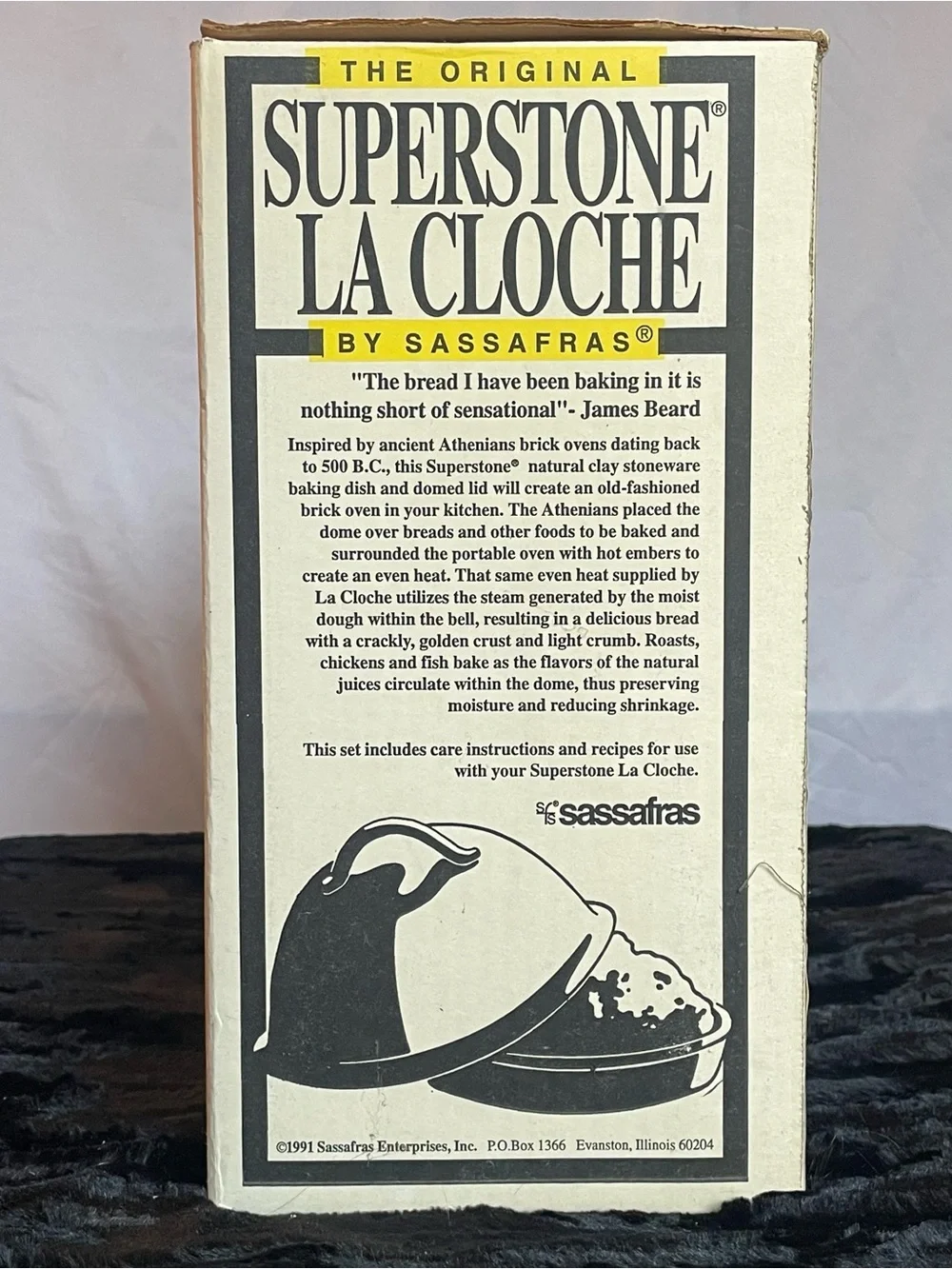 VTG 1991 Sassafras Superstone La Cloche Bread Baking Dome Original Box, Pamphlet